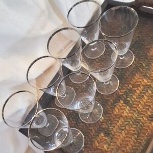 Elegant Mid Century Fostoria Platinum Band Vintage Cocktail Glass Set/8